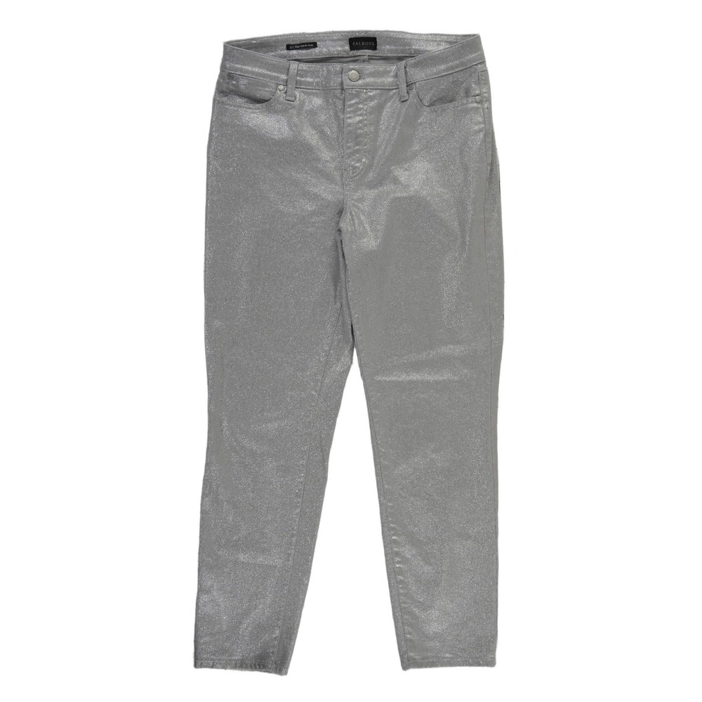 Talbots Silver Metallic Slim Ankle Jeans Women's Size 10 Coated High Rise Pants